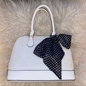ALDO White Tote Bag & Black Polka Dot Ribbon